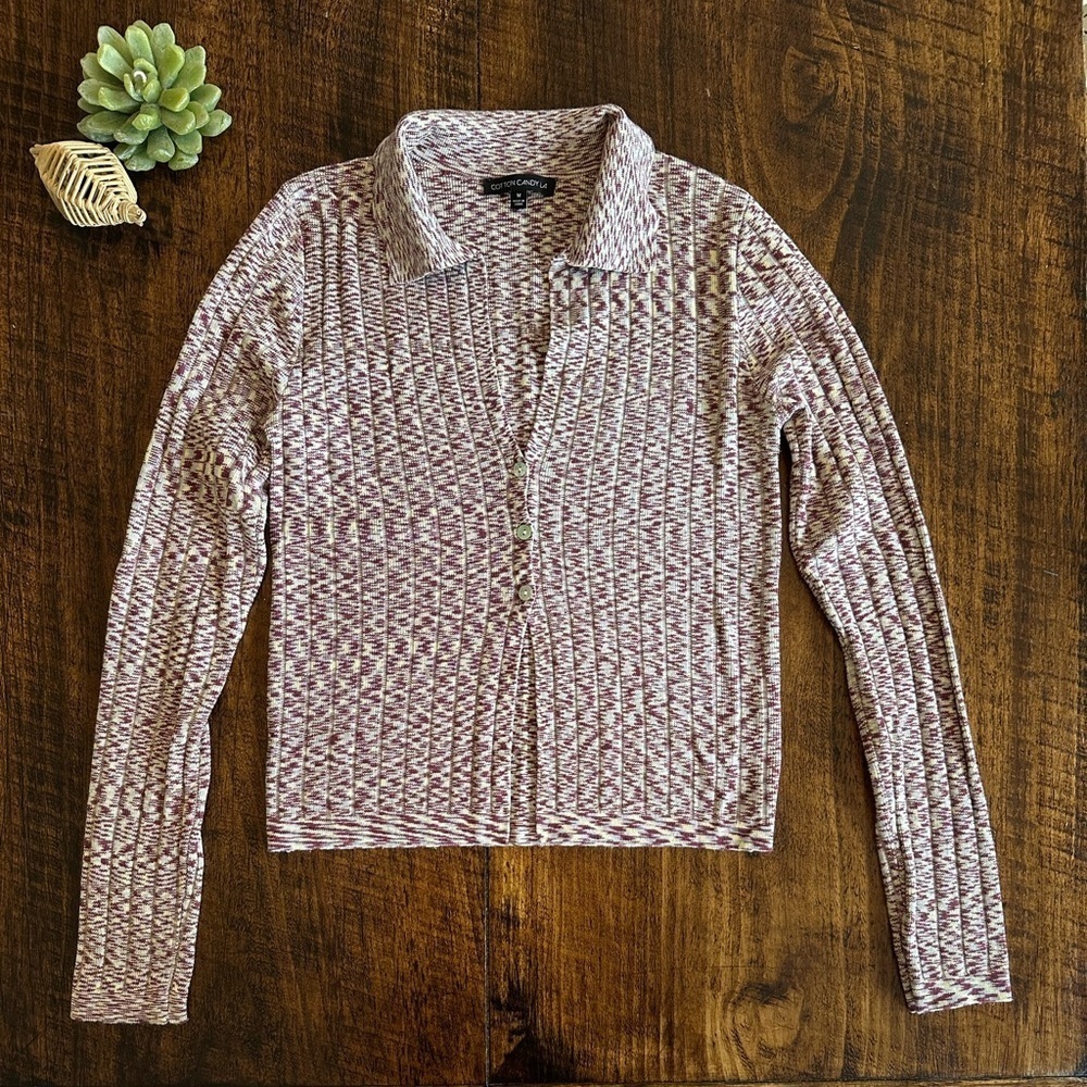 Cotton Candy LA | Collared Long Sleeve Top with 3-Button Closure, Size M